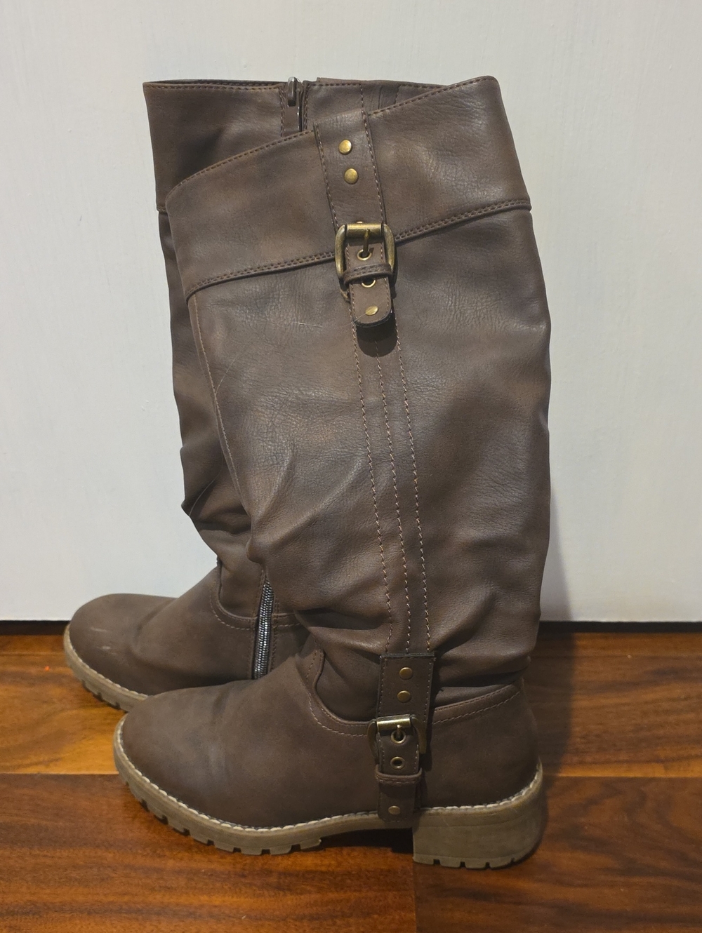 Women's Tall Buckle Riding Boots - Brown